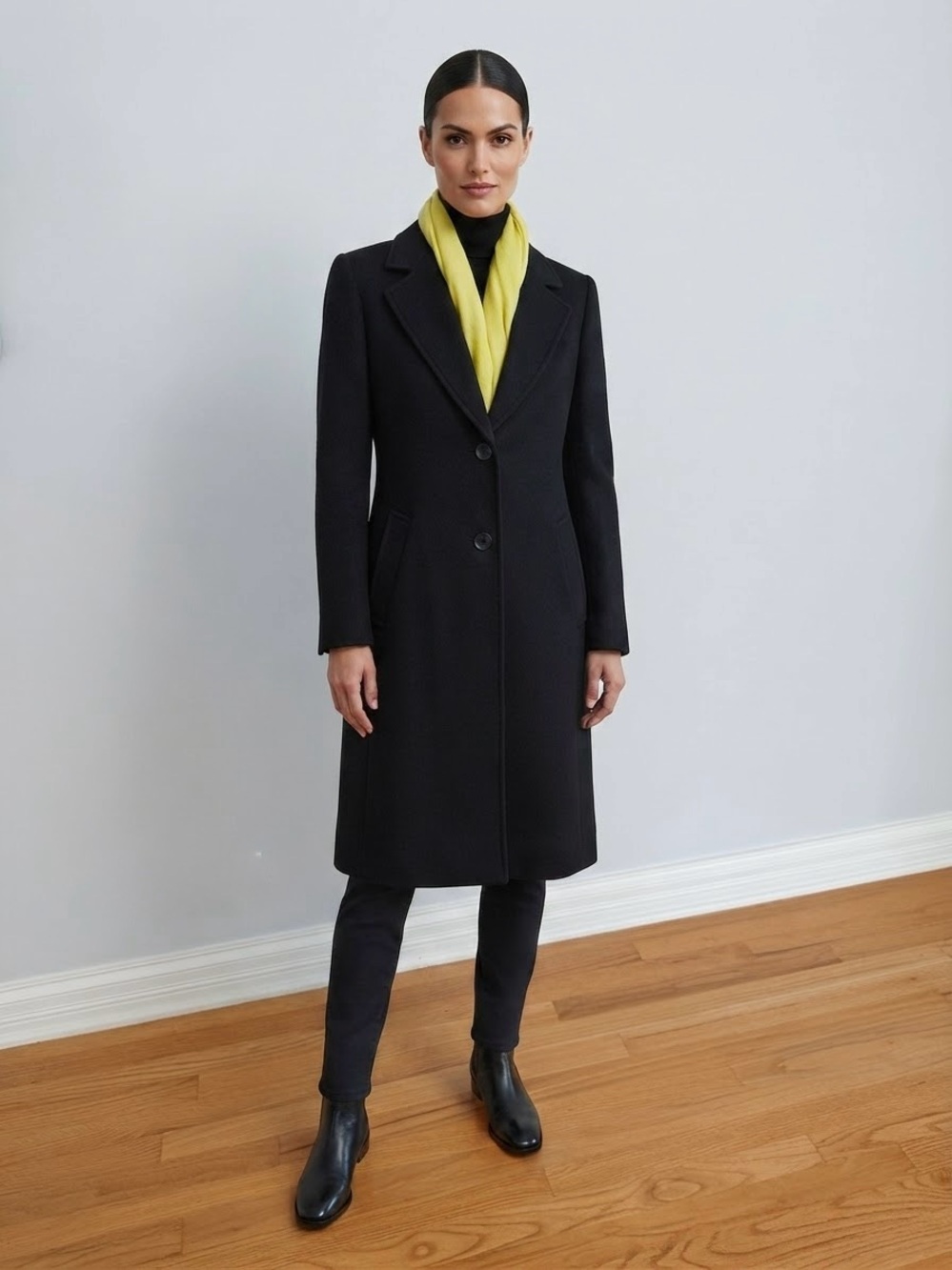 Zara Black Long Wool Pea Coat size S